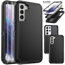 Black For Samsung Galaxy S21 Plus Ultra FE Heavy Duty Case Cover/Tempered Glass