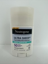 Neutrogena Ultra Sheer Face  Body Stick Sunscreen 50 Mineral Sensitive 1.5 oz