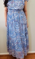 Yarlow & Rose Maxi Dress ( Size S ) Blue Paisley Boho Ankle Length dress