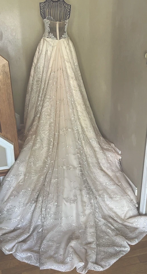 Designer Wedding Gown  W/Cape Ophelia By Mistrelli House Of Design Reg 4800$ - Image 3 of 4