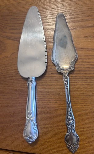 Antique WEB and WALLACE STERLING SILVER HANDLED SERVING CAKE/PIE KNIVES. USED
