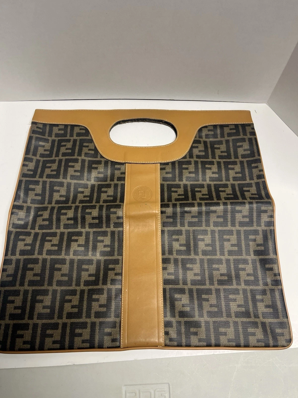 Fendi — Vintage Fendi Zucca Fold Over Bag, Clutch Logo Leather Canvas