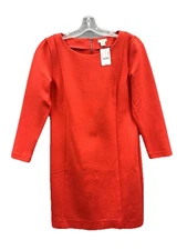NWT J. Crew Dress Women's XS Long Sleeve Red/Coral Stretch Back Zip Classic