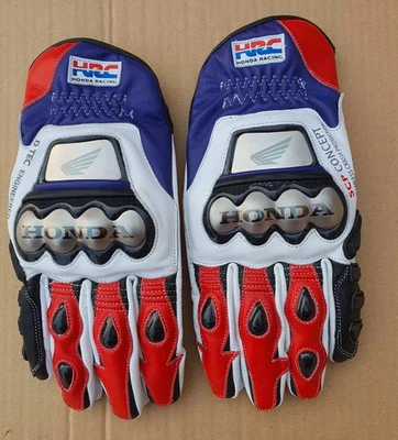 HONDA Hommes Gants de Moto en Cuir Courses Cuir de Vachette Motard Gants CE - Photo 1/2