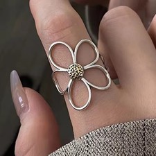 925 Sterling Silver Flower Ring Women Hollow Vintage Retro Gift Jewellery UK