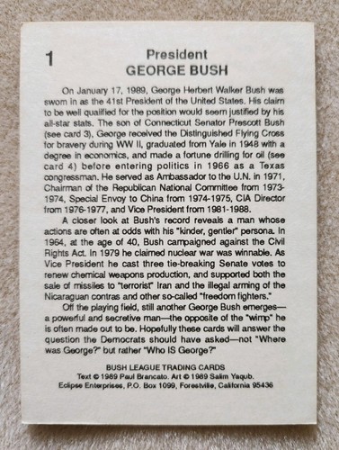 Vintage 1989 Eclipse Enterprises "Bush League" Non-Sport Trading Cards - Picture 6 of 14