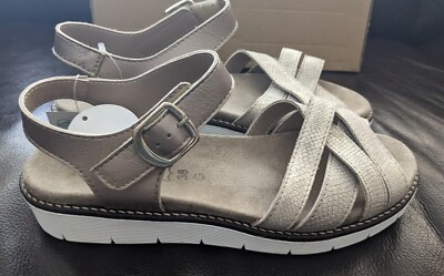 Beige Damen Schuhe Sandalen ACO Leder Gr. 38 Antirutsch flexibel NEU mit Etikett