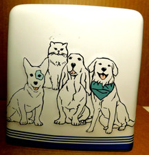 J.L.A Bath Friends Ceramic Square Tissue Cover Three Dogs One Cat White Blue
