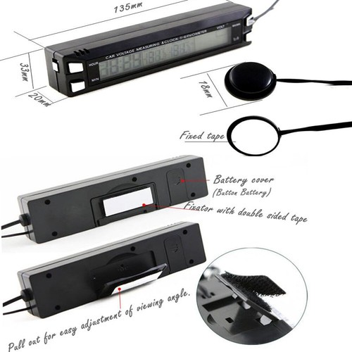 Car Temperature Digital Clock Universal Dashboard Voltage Clocks LCD Temperature - Picture 3 of 11