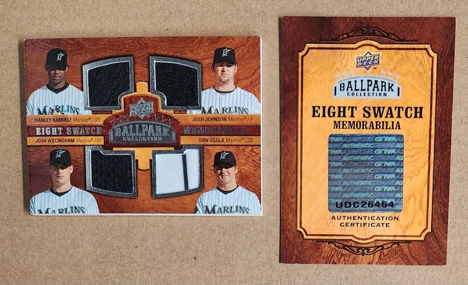 Tarjeta 2008 Upper Deck Game Usada 8 Eight Swatch Rays/Marlins Rocco Upton Ramírez Foto 3 de 4