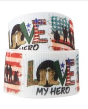 3 inch Grosgrain Ribbon HAIR BOWS 1105954 Love my hero Army Marine Soldier