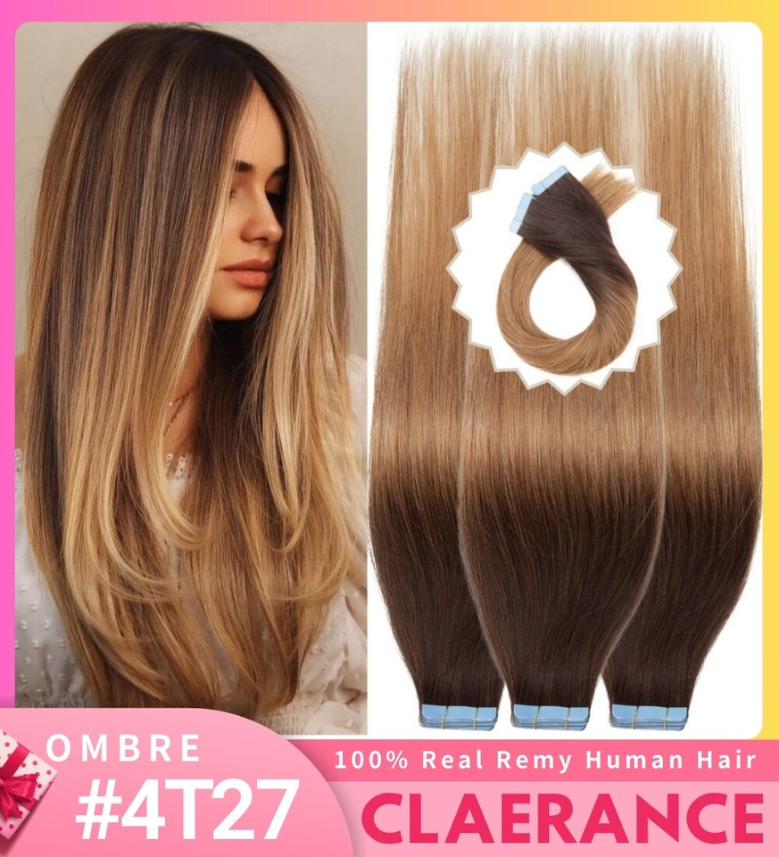 60PCS-150G Remy Human Hair Tape In Extensions 100% Real Thick Ombre ...