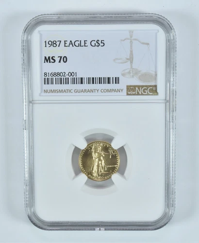 1987 $5 1/10 oz American Gold Eagle MS70 NGC Brown Label