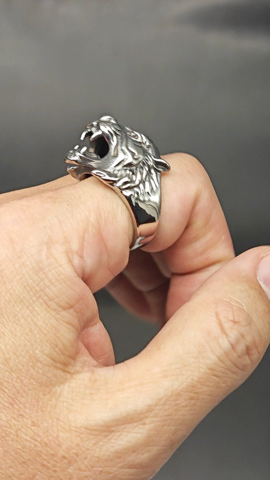Men's 316L Stainless Steel Tiger Head Biker Ring Masculine Animal Band ...