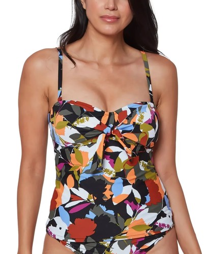 Bar III Floral-Print Tie-Front Bandini Top Multicolor Swimsuit Size Medium