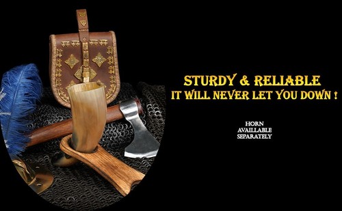 Estante de cuerno para beber madera maciza vikingo hecho a mano medieval hidromiel ale natural - Imagen 11 de 14