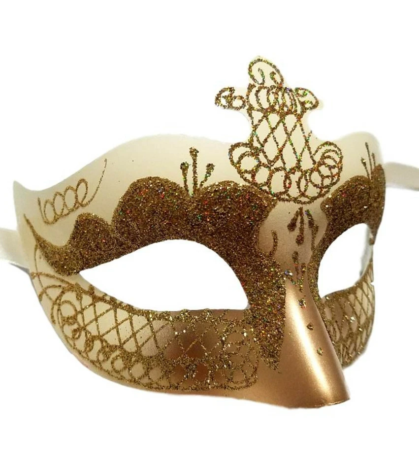 Cream Off White Gold Scroll Venetian Mask Masquerade Dance Men Woman - Image 2 of 2