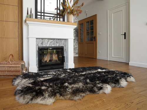 ALFOMBRA GIGANTE CUATRO Muflón Piel de Oveja Tiro Negro Cuero Genuino Alfombra Decorativa - Imagen 6 de 6