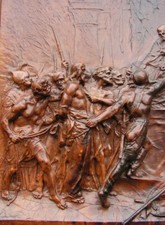 Antique Rare Religious Large Leather Bas Relief Christ Scene 19th Century