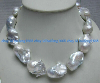 Neue Riesige 15x20mm Natürliche Weiß Keshi Barock Perle Schmuck Halskette 18" - Bild 1 von 4