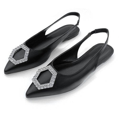 Glaze Women Pointed Toe Slingback Flats with Rhinestone Buckle Accent - Imagen 3 de 29