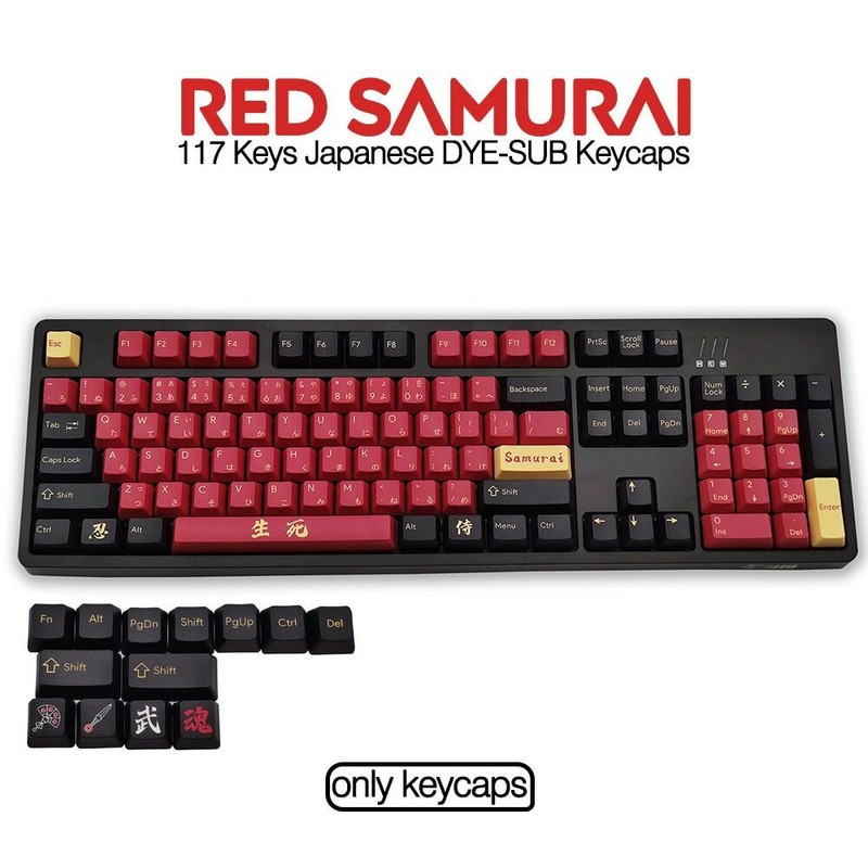 117 Keys Set PBT Custom Keycaps OEM Profile Japanese Legends Keycaps Samurai Red