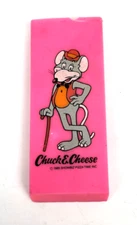 Vintage Chuck E Cheese Pizza Eraser Prize Toy Pink Jumbo Logo Showbiz 