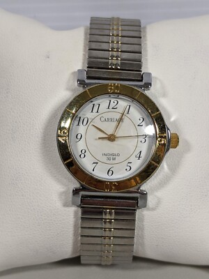 Carriage By Timex Indiglo Round Gold Tone Case 28 mm Stainless Steel Band Watch