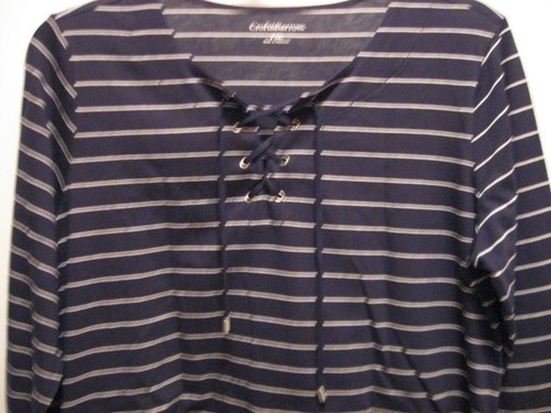 NWT Croft & Barrow Navy and white stripe lace up neckline PXL