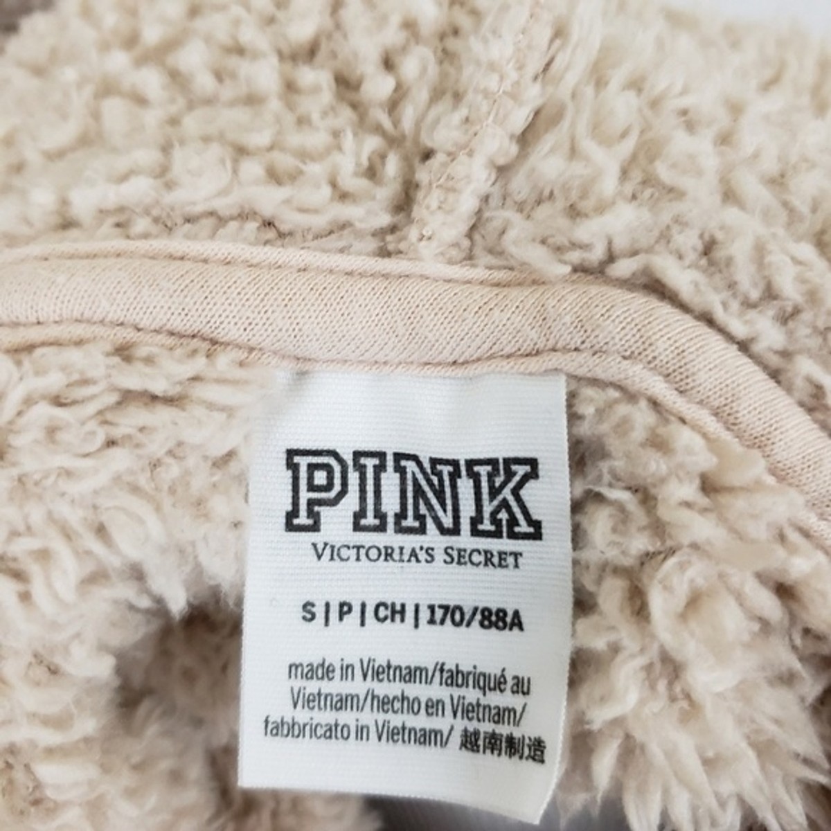 Pink Victorias Secret Sherpa Hoodie Teddy Bear Jacket Beige size Small Comfy