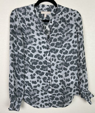 Banana Republic Leopard Print Button Down Top Size OP Gray Long Sleeve Polyester