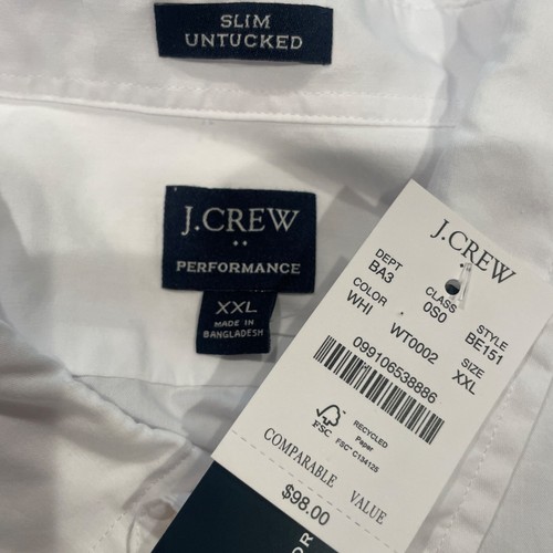 NWT J.Crew Factory Men's XXL White Slim Untucked Flex Performance Casual Shirt - Picture 3 of 9