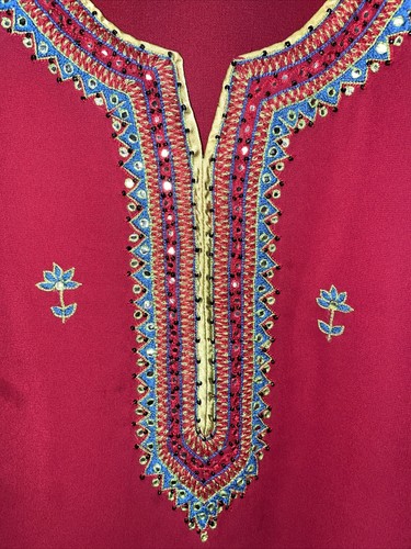 Biba Red Accented Floral Embroidered Womens Shift Dress Tunic Slit Sides Size M - Picture 3 of 9