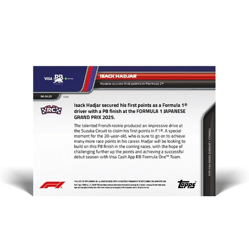 Topps Now Formula 1 2025 - Card 026 - Isack Hadjar - VISA Cash App RB - Picture 2 of 2