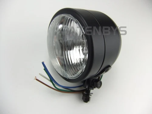 Satin Black Bates Motorcycle 3.5" Headlight E-MARKED H4 60/55w Cafe Racer Custom