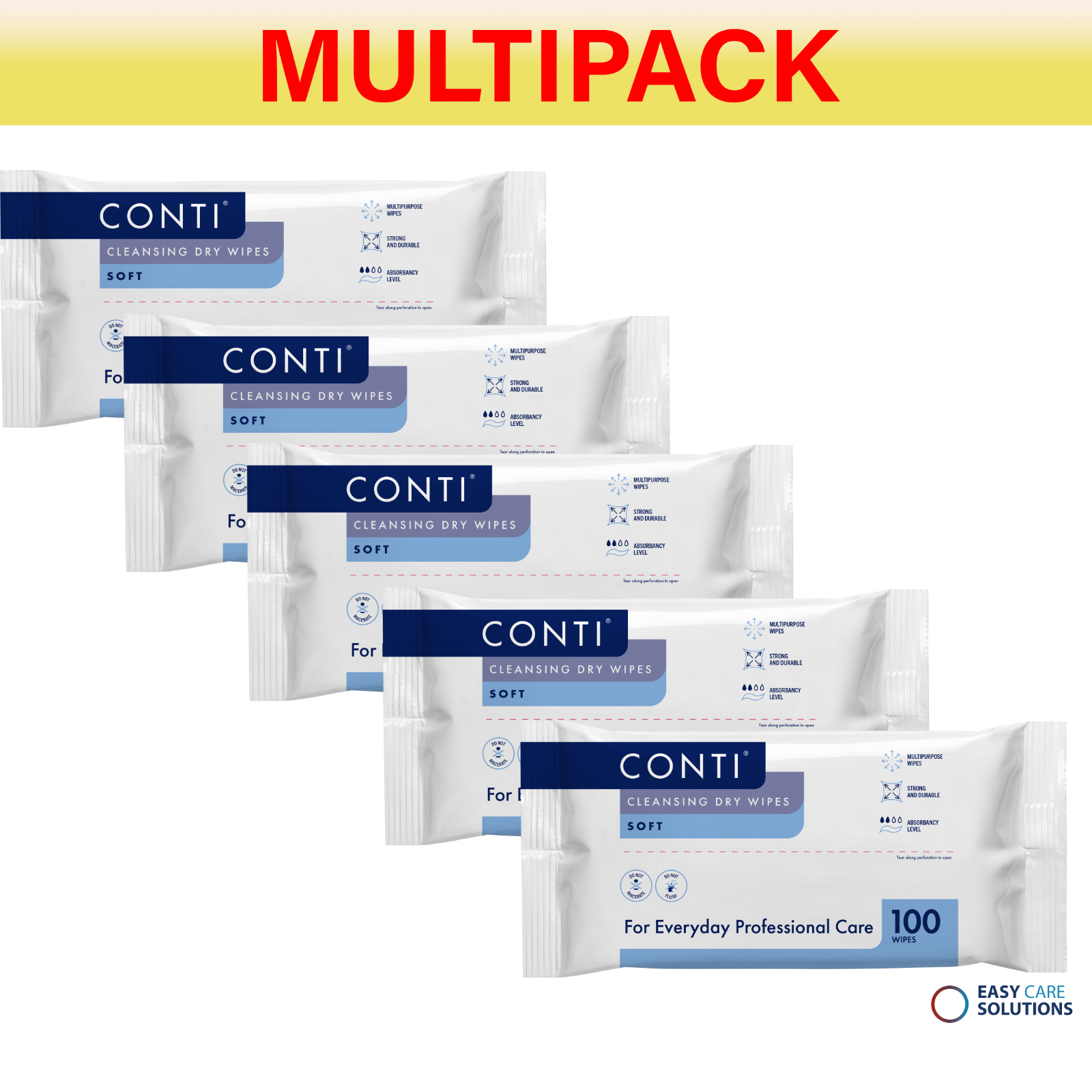 5 x Conti Soft Large Patient Vernacare Dry Wipes 30 x 28 cm 5 Pack