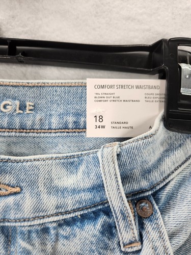 New American Eagle 90’s Straight Jeans sz 18 Blown Out Blue High Rise Stretch - Picture 9 of 12