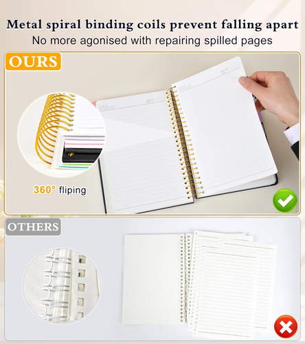5 Subject Notebook College Ruled, Hardcover Spiral Notebook with Removable Pocke - Picture 4 of 12