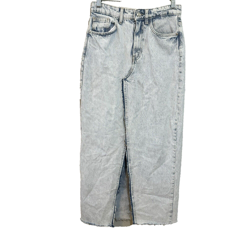 Zara Rock Damen S blau Denim Maxi Acid Wash roher Saum Schlitz vorne bescheiden