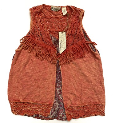 Gimmicks by BKE Buckle Coral Washed Flyaway Vest Fringe Size M NEW