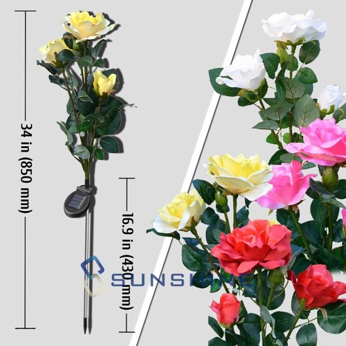 Upgraded Waterproof Solar Powered Light w/8 LED Rose Flower Light Garden Outdoor - Picture 14 of 17