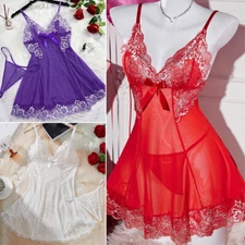 Sheer Women Sexy Lingerie Set Midnight Temptation Camisole Dress with Thong Gift