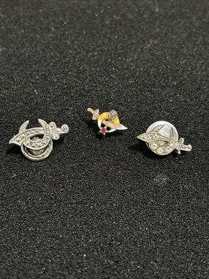 Vintage 3x Shriners Sterling Silver Masonic Crescent Scimitar Sword Lapel Pin