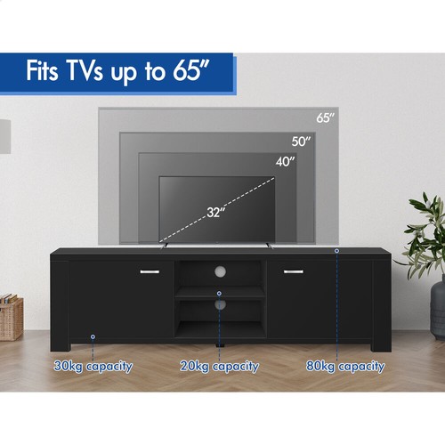 ALFORDSON TV Cabinet Entertainment Unit Stand Storage Shelf 160cm Black - Picture 7 of 48