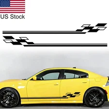 2Pcs 78.5" Black Racing Stripe Graphic Car Side Skirt Door Vinyl Sticker Decal