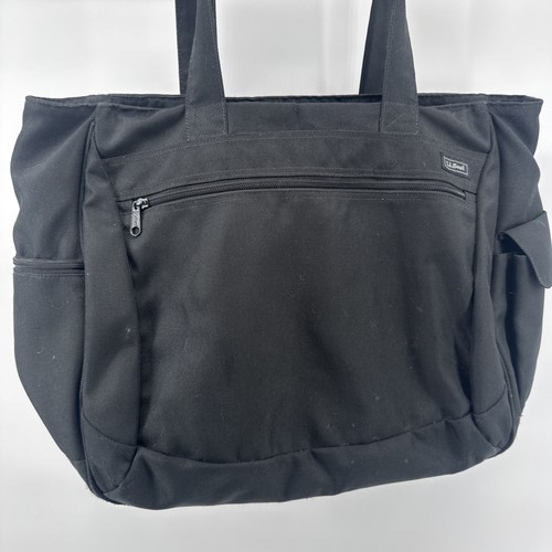 Vintage LL Bean Solid Black Bag Tote Canvas L Bag Zippered Top #0NDS6 Boat