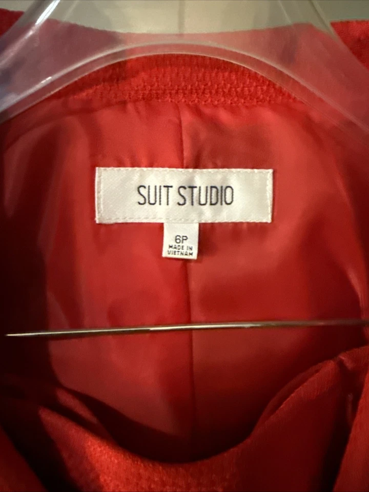 Traje Studio Rojo Traje Talla 6p Falda Lápiz Manga Larga Chaqueta Forrada Poliéster Foto 4 de 4