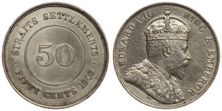 Straits Settlements 50 Cents 1903 Edward VII Silver Nice Quality