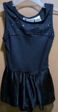 Moret: Girls Black Skirted Leotard With Tiny Rh.St.  Silver Flecks, Size 4/5