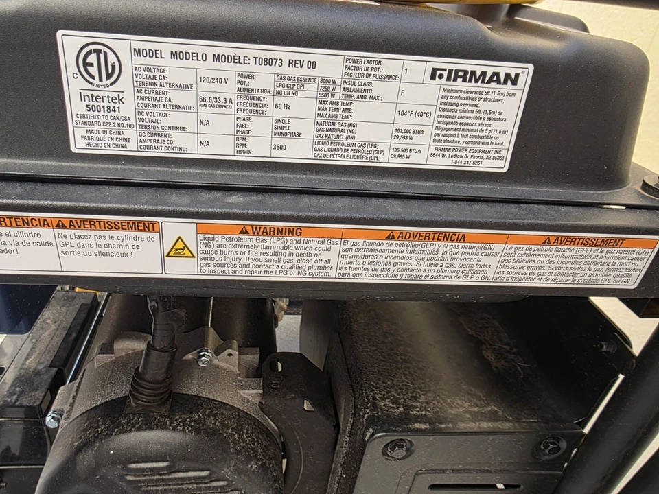 firman 10,000 watt 220v and 110v 50 amp rv outlet 30 amp rv outlet 4x110v - Image 3 of 4